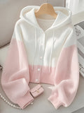 Women's Color Block Hoodie Cardigan Casual Loose Cropped – Lightweight Spring Summer Sporty Zip-Up Sweatshirt Jacket, Pastel Aesthetic Top for Daily Wear Office Parties S M L XL XXL