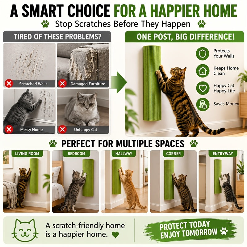 Wall-Mounted Cat Scratching Post – Self-Adhesive Cylindrical Sisal Scratcher, Horizontal & Vertical Combination Assembly, Space-Saving Claw Sharpening for Indoor Cats, 6 Colors
