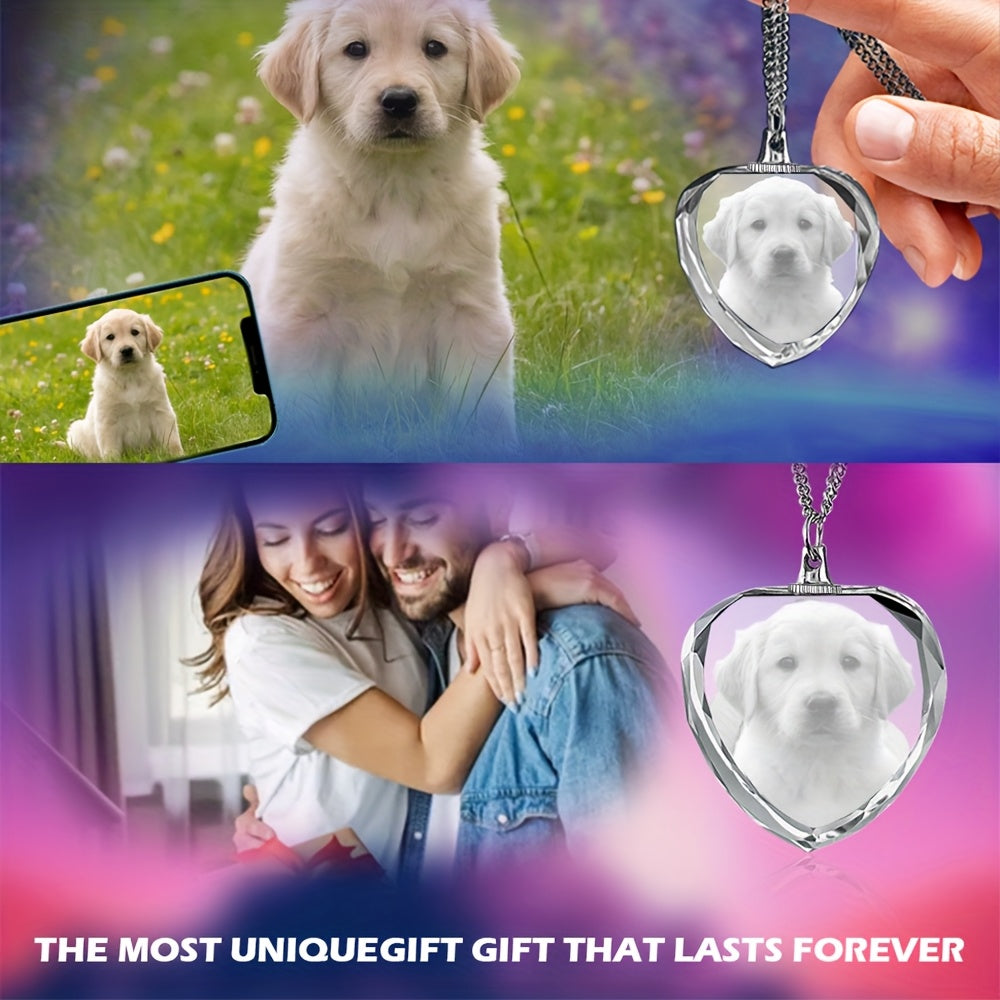Custom Pet Photo Necklace – Personalized 2D Crystal Picture Pendant, Eternal Memorial Jewelry for Beloved Dogs & Cats, Heartfelt Sympathy & Remembrance Gift for Pet Loss