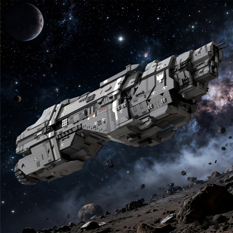 6595 Pieces MOC Sci-Fi Heavy Cruiser UNSC Warship Building Kit – Modular Micro Bricks Collectible Interstellar Vessel Model for Adults, Space Enthusiasts, Home Office Display Decor & Gift