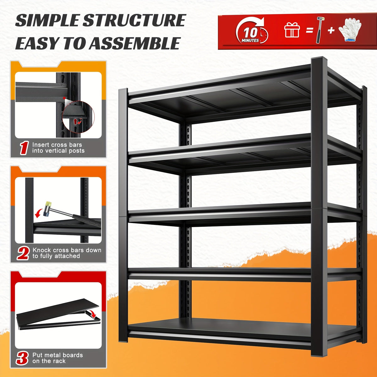 Heavy Duty Metal Shelving Unit 72 Inch 5-Tier Adjustable Garage Storage Shelf 3000LBS Capacity Carbon Steel Rack for Garage Basement Warehouse Pantry Office