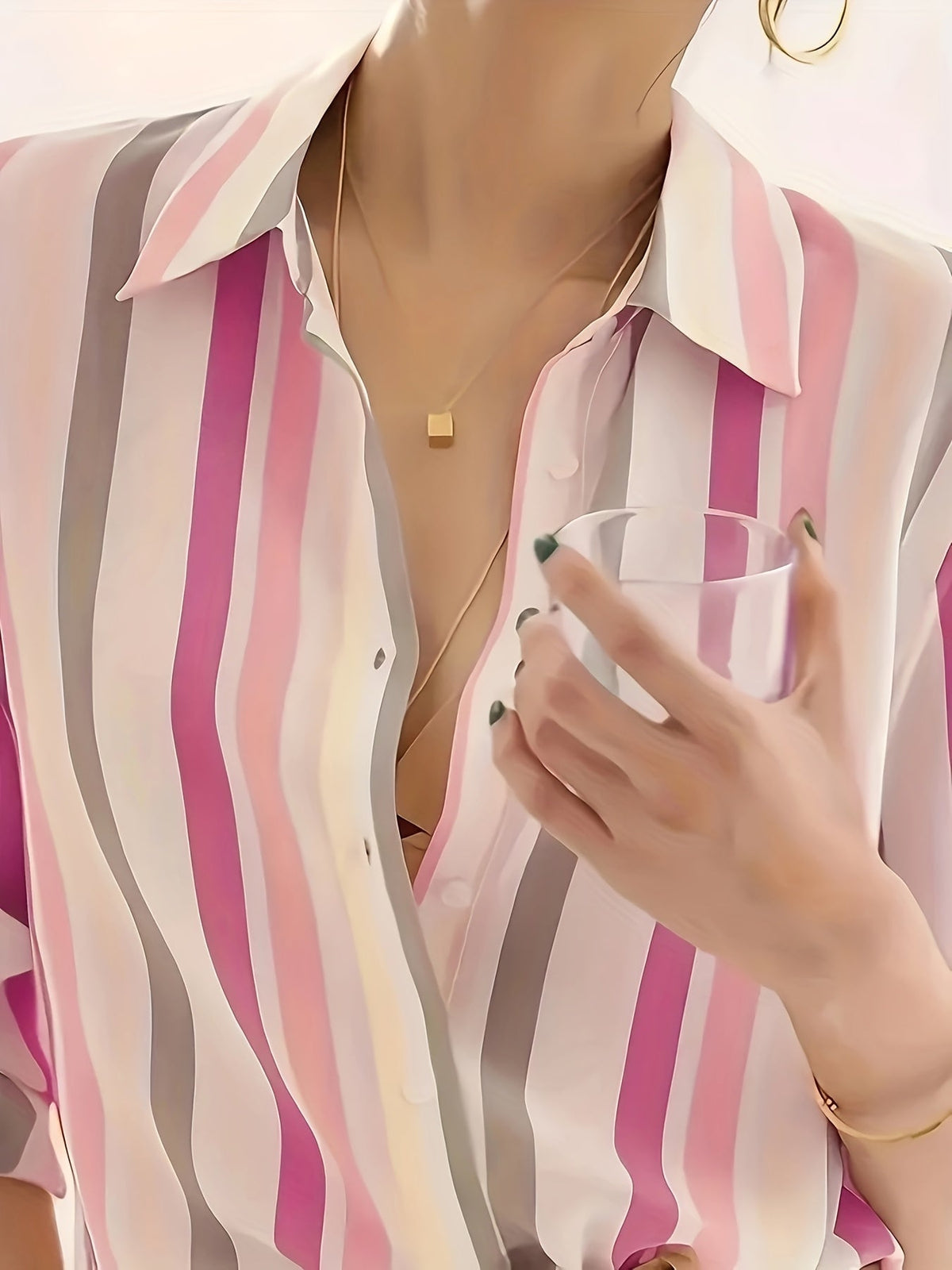 Women's Casual Striped Button-Up Shirt | Classic Lapel Long Sleeve Top for Spring Summer Autumn | Elegant Fashion Blouse for Women | Versatile Casual & Office Wear Clothing