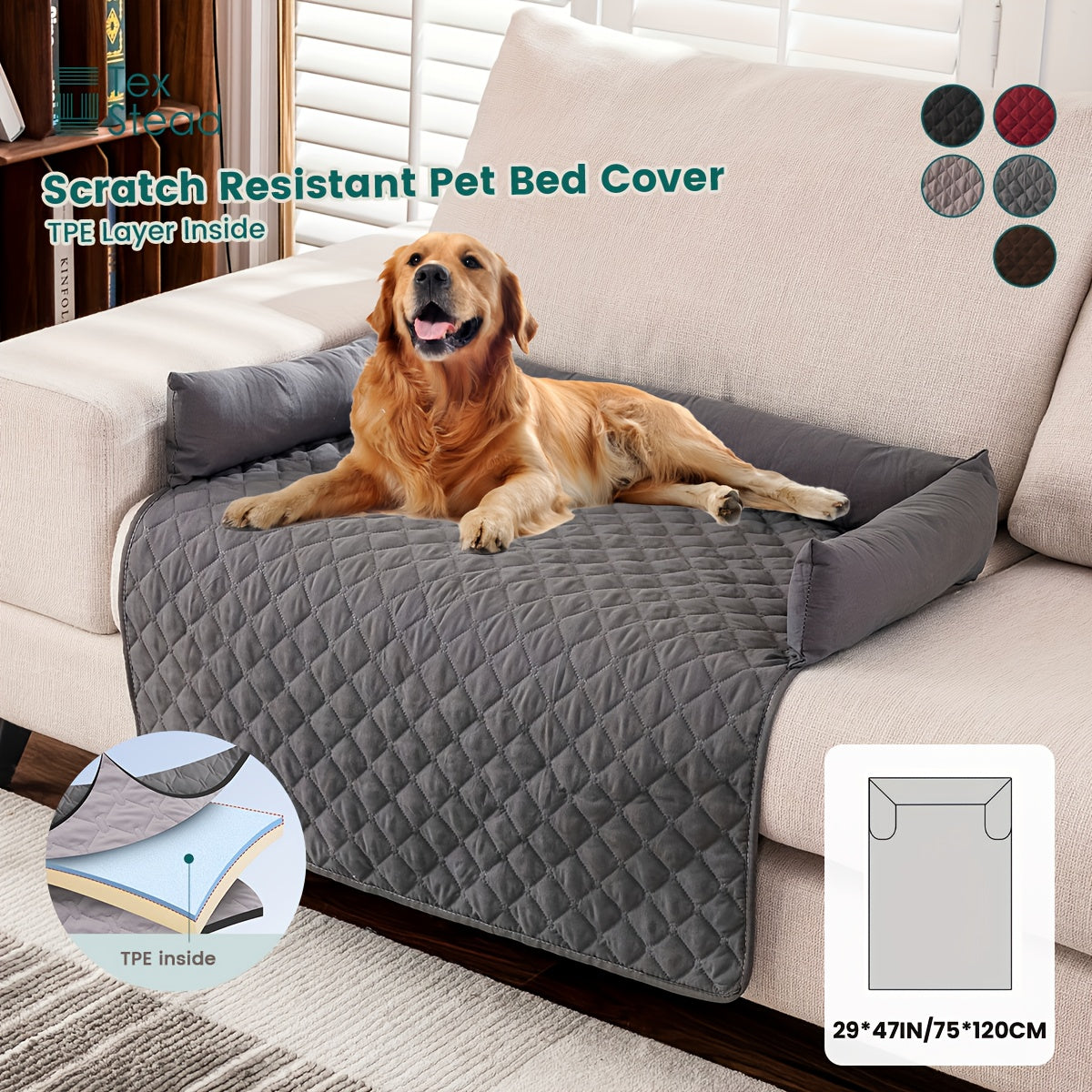 Pet Sofa Bed and Couch Protector with Bolster Cushions Washable Slip-Resistant Furniture Cover for Dogs and Cats – Soft Comfortable Pet Couch Cover with Raised Sides for Sofa Loveseat and Armchair