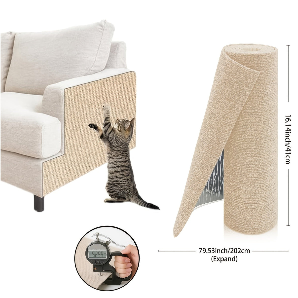 Cat Scratch Furniture Protectors Self-Adhesive - Trimmable Sofa & Wall Scratch Guards, Durable Cat Scratching Deterrent Pads for Couch, Chair, Door Frame