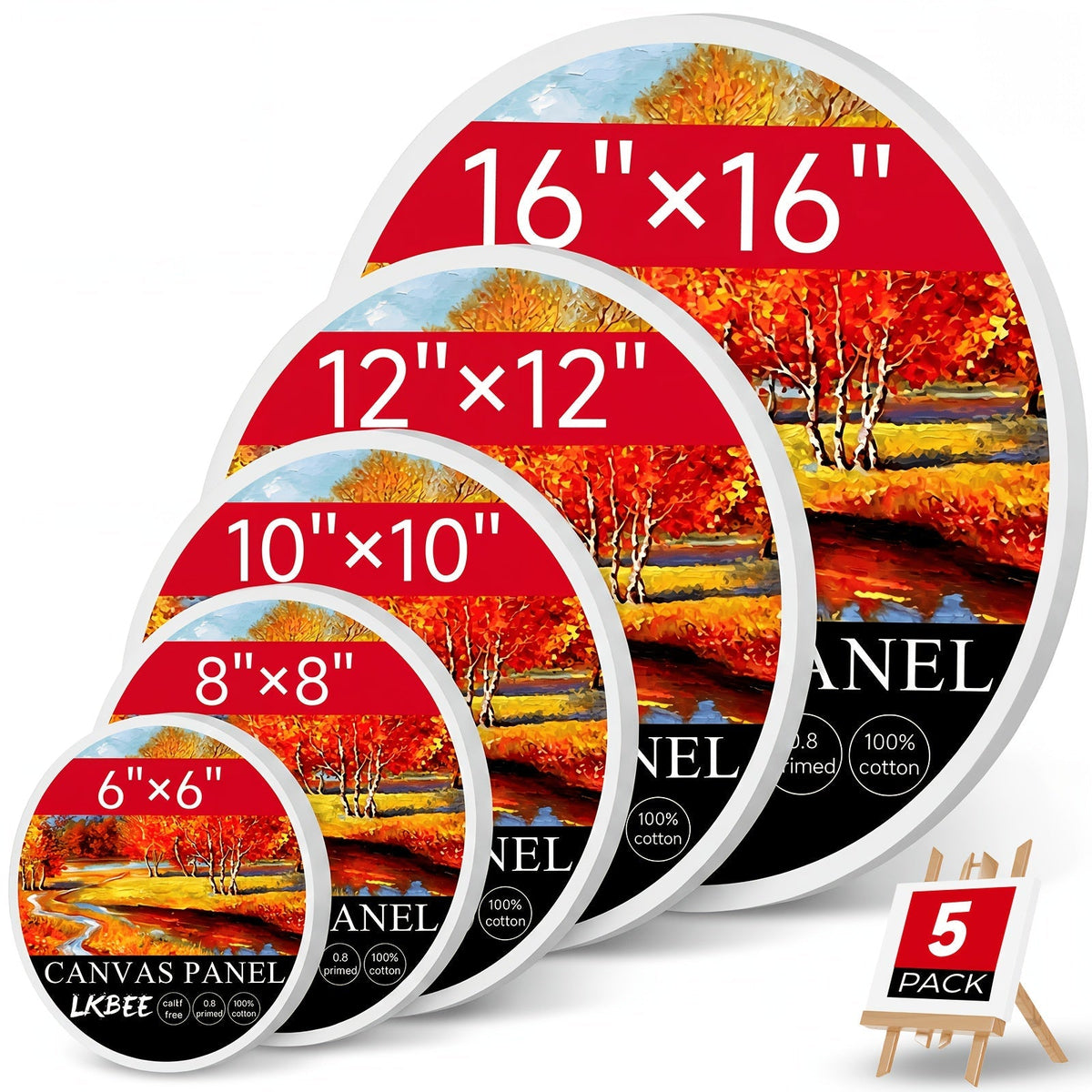 Stretched Canvas Board Set Round & Square Multi-Size Combo – 5 to 20 Piece Packs in 10x10, 11x14, 12x12, 16x16 & More – Ideal for Acrylic Pouring, Wet-on-Wet, Oil Painting & Classroom Teaching