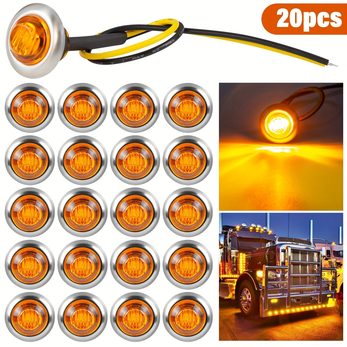 LED Marine Boat Courtesy Lights 20-Pack DC12V 3-LED Side Marker Lights for Boat Yacht Transom Stern Deck, Round Submersible Navigation Lights in Red Green Blue White Yellow, Stainless Steel Base
