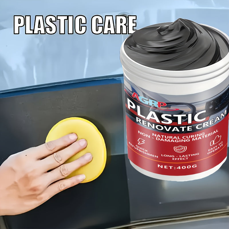 Car Plastic Trim Restorer Wax 400g – High Gloss UV-Resistant Polish for Dashboard Bumper Tire & Exterior Trim, Anti-Fade Interior & Exterior Car Detailing Paste, Non-Greasy Fast-Drying