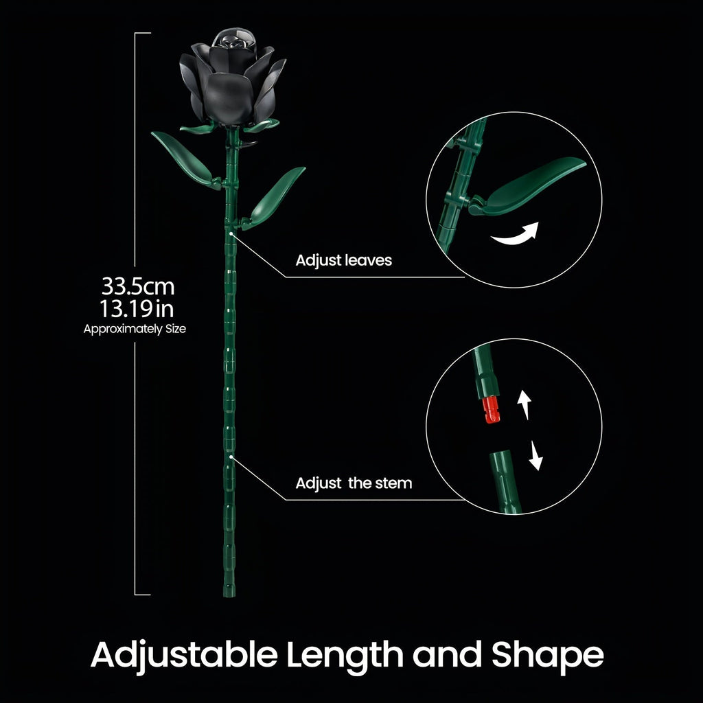 Gothic Black Rose 3D Building Brick Set 152 Pieces Artificial Flower Bouquet Display Model Kit Three Black Roses Unique Gift for Adults Teens Valentine Birthday Halloween Christmas