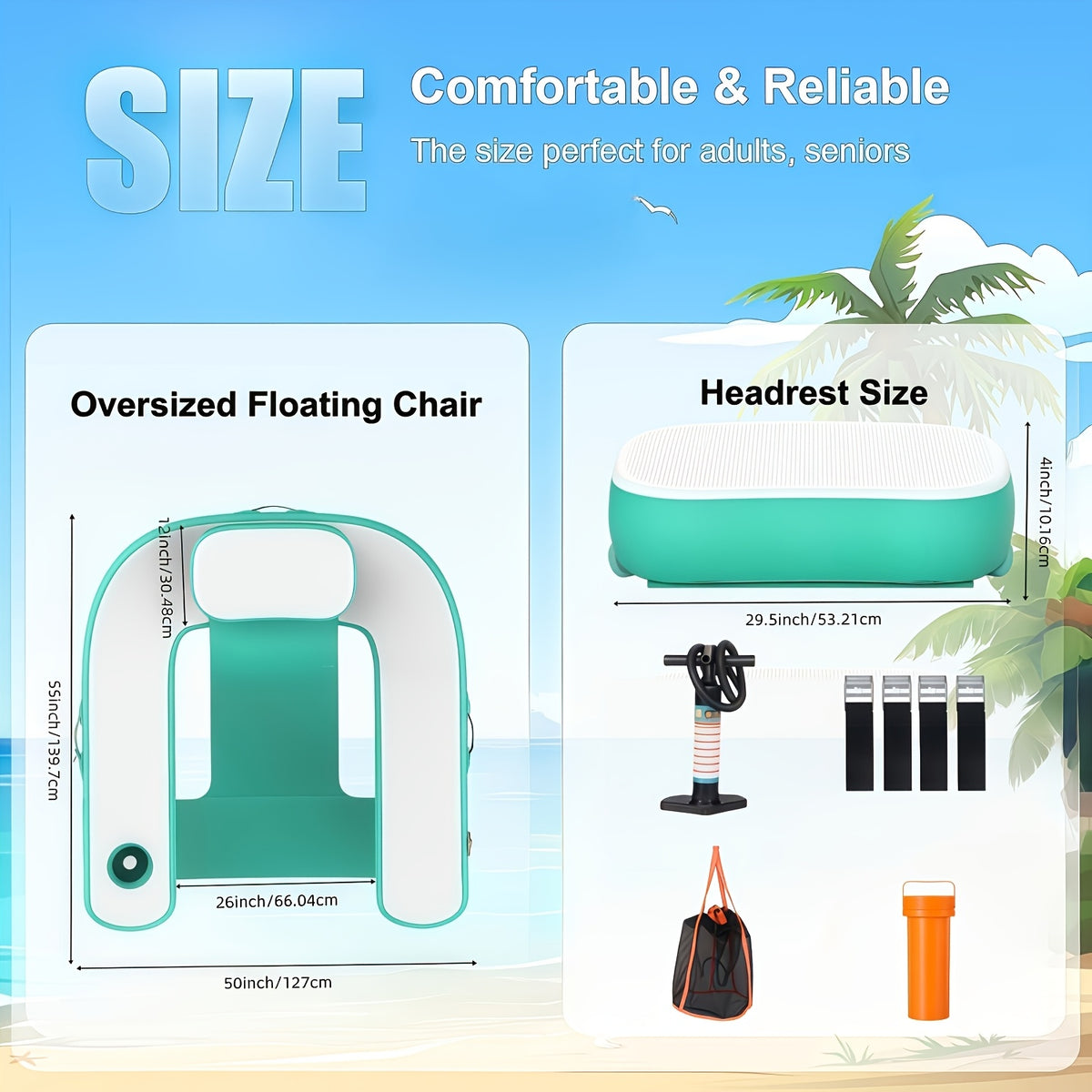 Inflatable Pool Float Lounge Chair with Pump & Storage Bag – PEVA Extra-Large Floating Chair with Cup Holder & Ergonomic Pillow for Adults – Pink, Blue, Green – Perfect for Pool, Beach, Lake & Summer Party