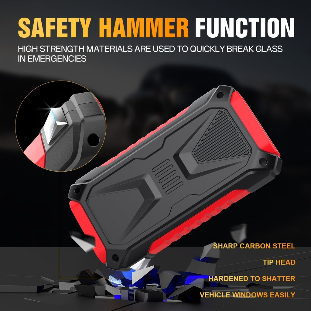 5000A Peak Jump Starter 12V Portable Car Battery Starter for Gas & Diesel Engines – LED Flashlight, SOS Light, Safety Hammer, Compass & USB Power Bank, 74WH Lithium Battery
