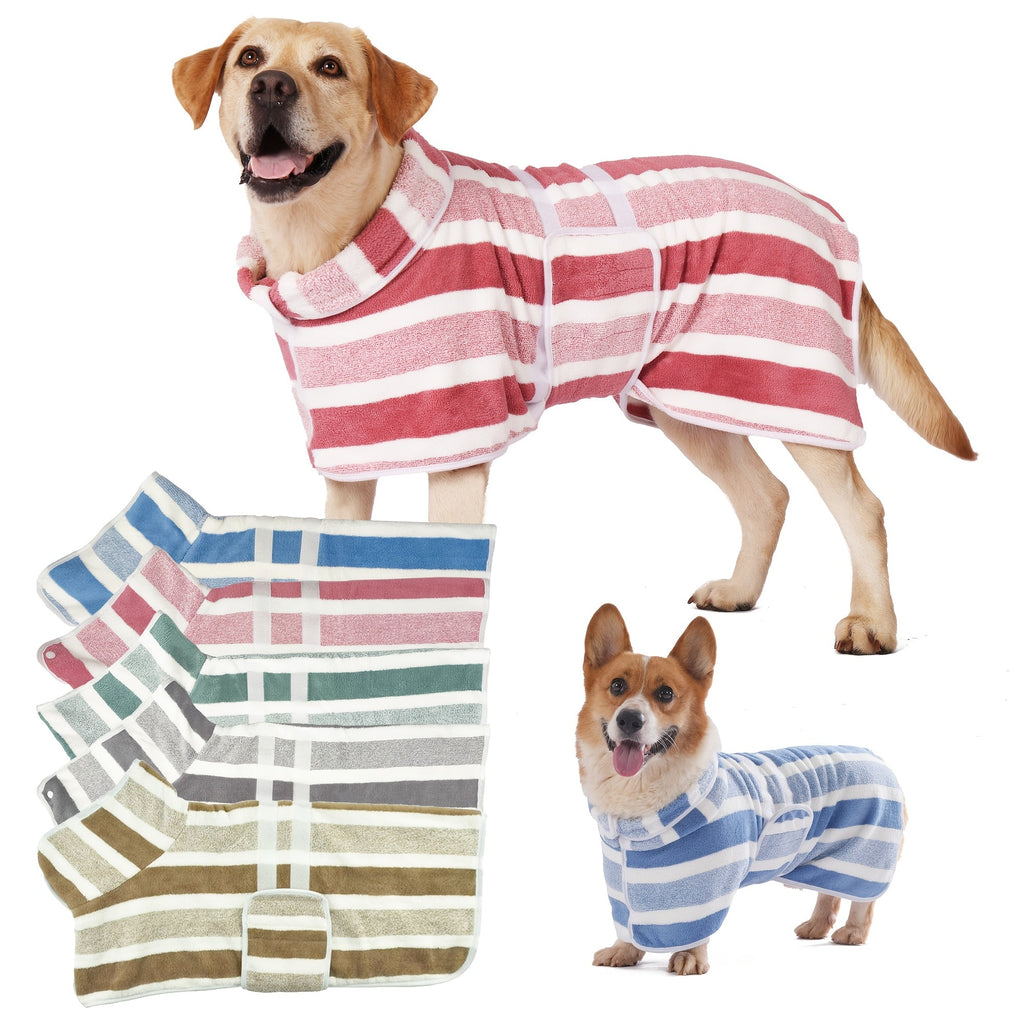 Quick-Dry Dog Bath Robe Towel Wrap for Small Medium Large Dogs Adjustable Snap Closure All-Season Post-Bath Drying Gown Machine Washable Pet Bathrobe