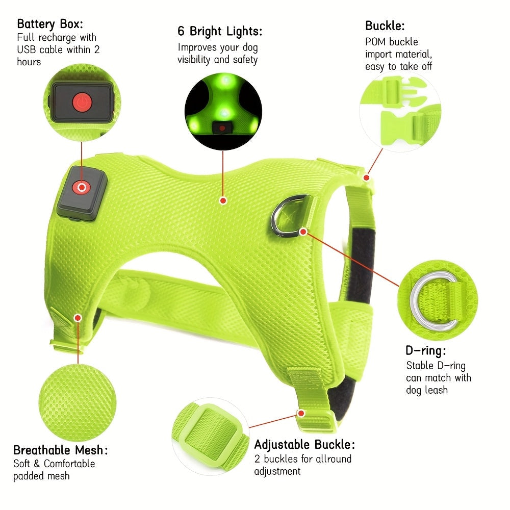 LED Light Up Dog Harness No Pull - Rechargeable Washable Glowing Dog Vest Harness with Detachable Battery for Safe Night Walking and Camping, 4 Colors & Sizes S M L for Small Medium Large Dogs