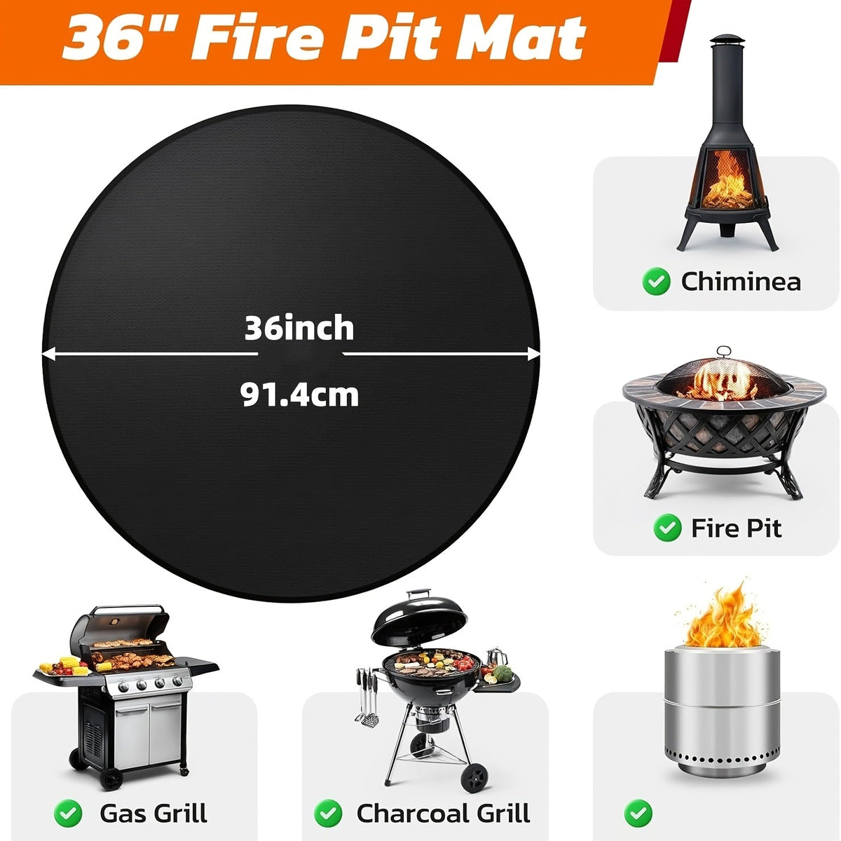 BBQ Grill Mat & Fire Pit Pad – Double-Sided Fireproof Heat-Resistant Deck Protector, Waterproof & Oil-Proof, Easy to Clean, 7 Sizes for Outdoor Grills, Fireplaces, Fire Pits & Smokers