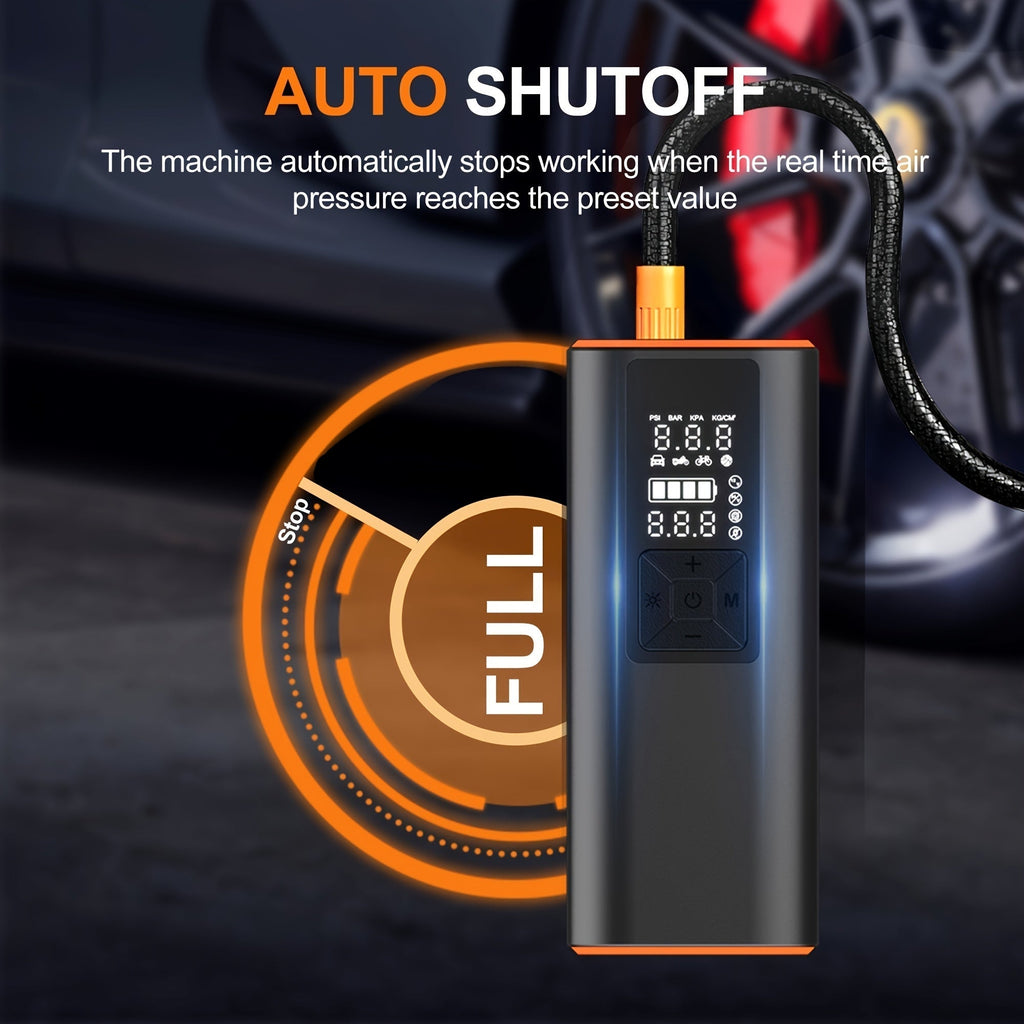 Portable Tire Inflator 150 PSI Wireless Air Compressor – Digital Pressure Gauge, Auto Shut-Off, LED Light, Dual Power 6000mAh Battery + 12V Cord, 4 Preset Modes for Car Motorcycle Bike Ball