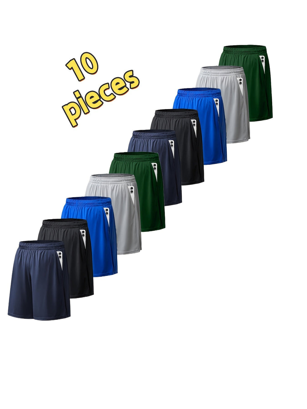 Men's Quick-Dry Athletic Shorts with Pockets & Adjustable Waistband – Lightweight Loose-Fit Training Running Gym Shorts for Men & Teens, 100% Polyester, Solid Colors, Machine Washable, 10-Pack Wholesale
