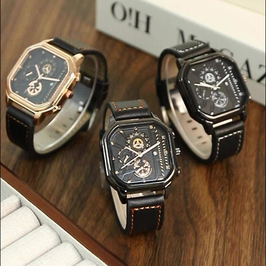 2pcs Men's Watch Set Sports Triangle Dial Silicone Strap and Retro Square Dial Quartz Watches with Date Display Dress Watch for Casual Valentine's Father's Day Gift