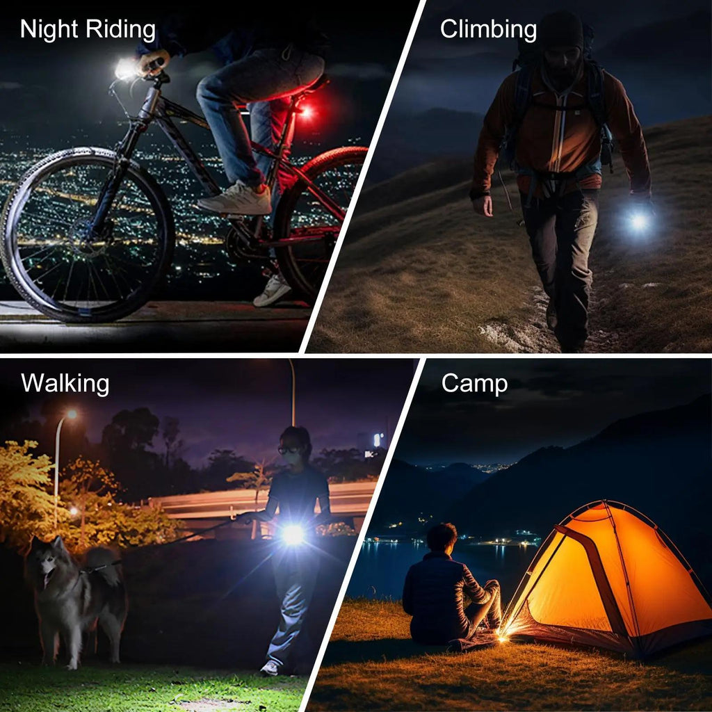 USB Rechargeable LED Bike Light Set with Whistle – 1500 Lumen 6+4 Modes Front & Rear Bicycle Lights, Power Display, Portable Safe Night Cycling Headlight & Taillight