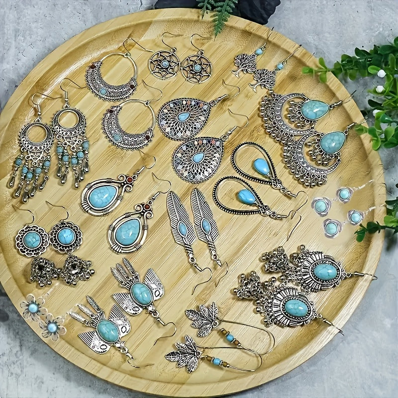 15 Pairs Bohemian Earrings Set for Women – Acrylic Turquoise Dangle Drop Earrings Ethnic Vintage Style Boho Jewelry Gift Set for Girls Ladies Party Daily Wear