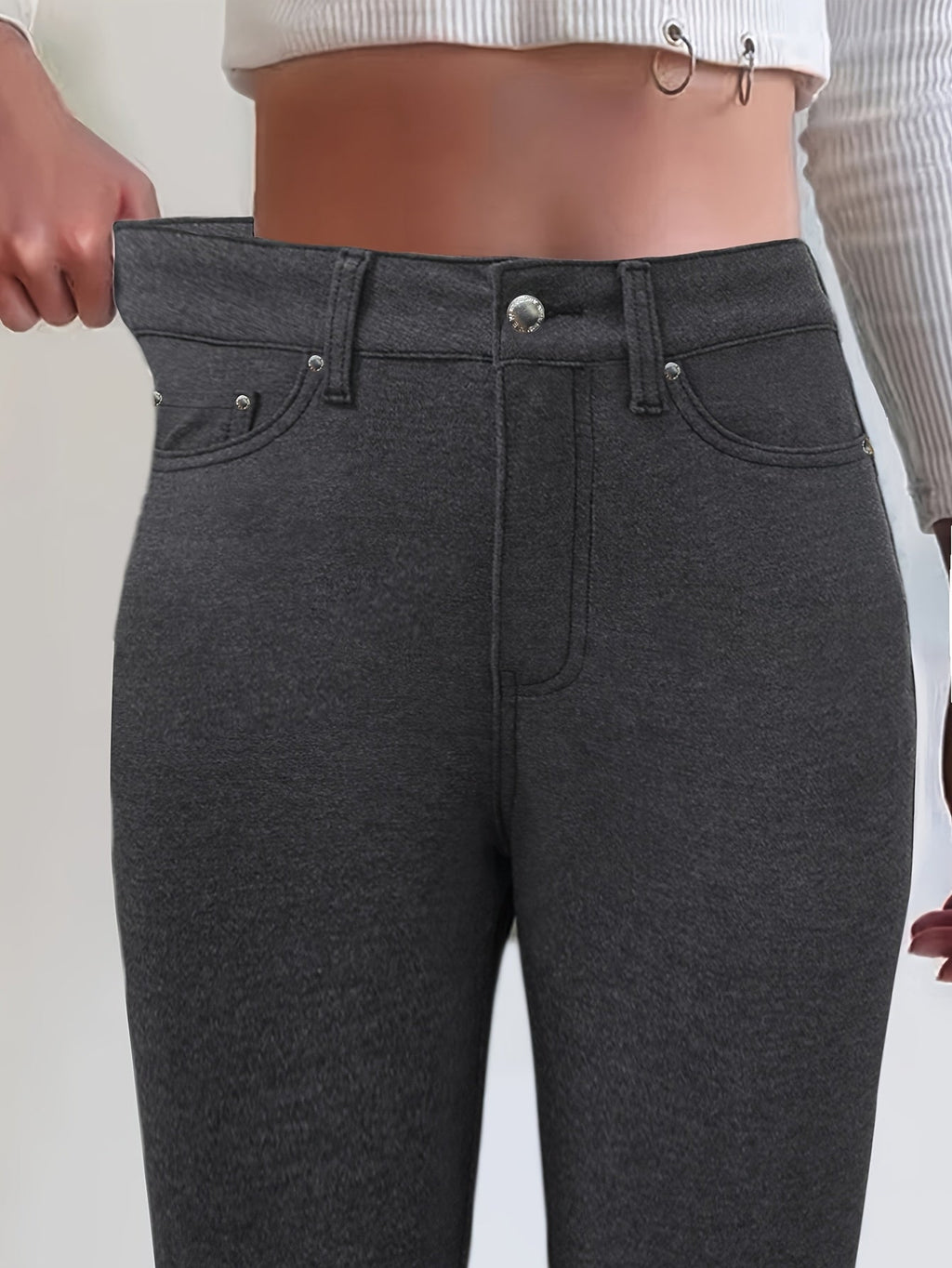Women's High Waist Stretch Skinny Jeans Metal Button Detail Street Style Slim Fit Denim Pants 10 Colors S-XXL