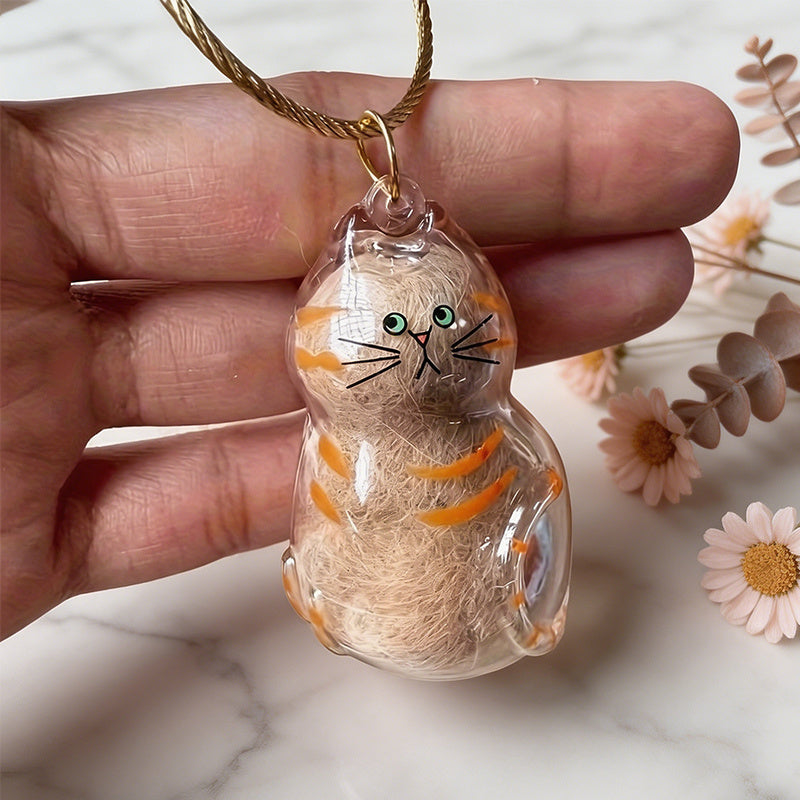 Cat Hair Keepsake Box Set - 6 Cute Cat-Shaped Sealed Storage Jars with 6 Hooks, Hanging Rotating Capsules for Pet Hair Memorial, Cat Lover Gift, Pet Loss Remembrance Containers, Random Color