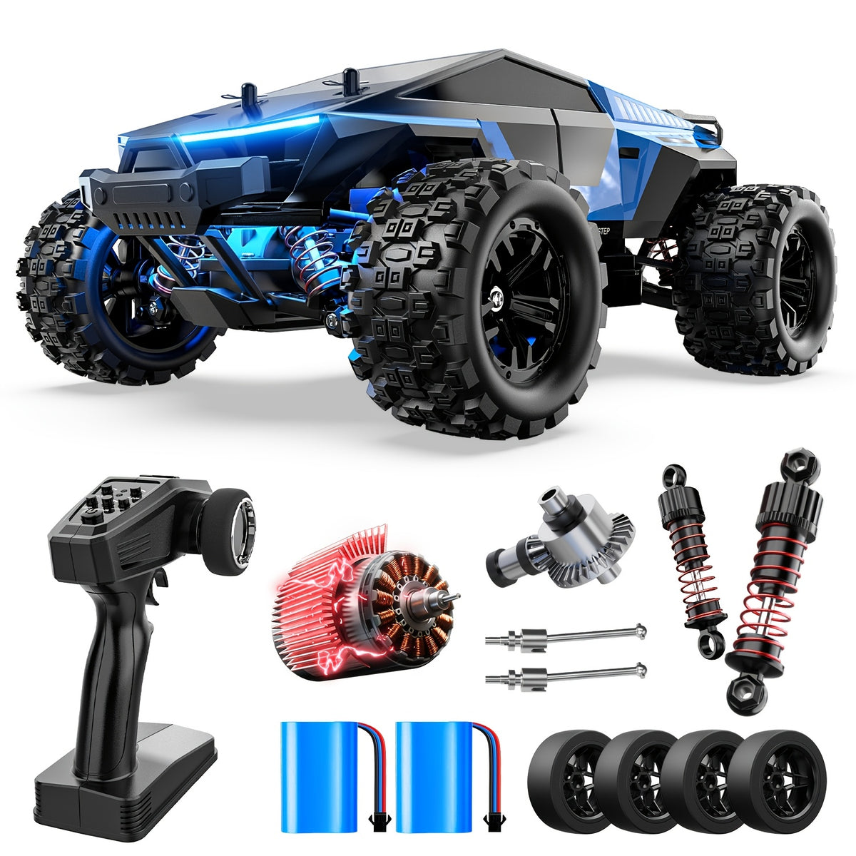 DEERC 1/18 Scale High Speed Drift RC Car 42KM/H All-Terrain Remote Control Truck – Metal Dog Bones, Dual Tires (Drift + Off-Road), 2.4GHz, 2 x 1500mAh Batteries, 380 Brushed Motor for Collectors & Hobbyists