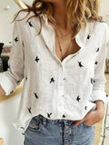 Women's Bird Print Button-Front Long Sleeve Shirt | Lapel Collar Casual Woven Polyester Top for Spring Fall Everyday Wear
