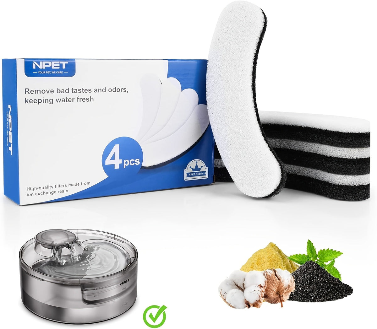 Dog Cat Water Fountain Replacement Filters 4/8/16/20/24 Pack Activated Carbon Multi-Filtration Compatible with NPET DF10 DF30 Automatic Pet Water Dispenser