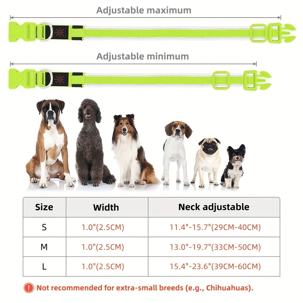 LED Dog Collar USB Rechargeable with 6 Color Lights - Adjustable Soft Mesh Safety Collar for Small Medium Large Dogs, Glowing Night Visibility Dog Collar for Nighttime Walking, Durable & Stylish