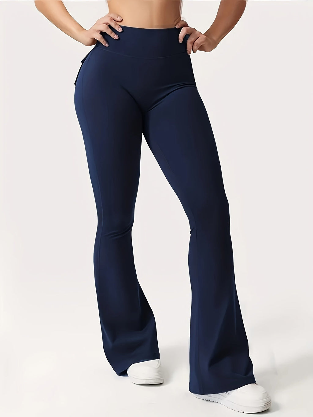 Women's 3-Piece High Waist Flare Yoga Pants Set with Belt and Pockets, Scrunch Butt Lifting Squat Proof 90% Polyester Stretchy Flared Leggings for Workout Gym Running Casual Wear