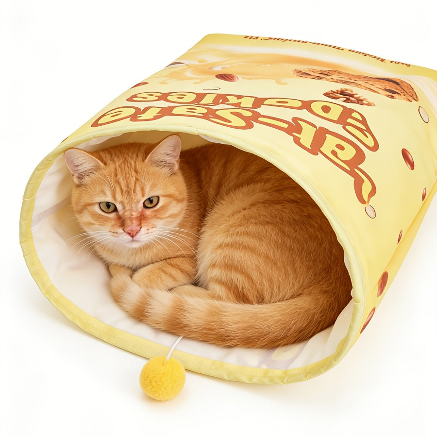 Cat Crinkle Paper Bag Rattle Tunnel Toy – Self-Entertainment Sensory Sounding Toy for Indoor Cats, Interactive Boredom Relief Puzzle Toy, 4 Fun Styles Including Snack Bag & Furry Ball Design