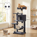 Multi-Level Cat Tree Tower 44-66 Inch with Hammock Sisal Scratching Posts Cozy Cave Perches Anti-Tilt Stable Cat Condo for Multi-Cat Families Kittens & Cats Gift