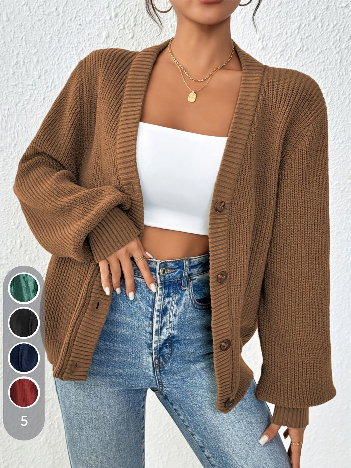 Women's Chunky Ribbed Knit Button Cardigan V-Neck Open Front - Oversized Drop Shoulder Sweater Jacket, Soft Stretchy Warm Fall Winter Cardigan in 5 Colors XS-XL