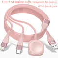 3 in 1 Charging Cable with iWatch Magnetic Charger – Nylon Braided USB-A to Lightning & Type-C Fast Charging Wire, 47 Inch, Compatible with iPhone, Apple Watch Series 1-10 & Android Phones