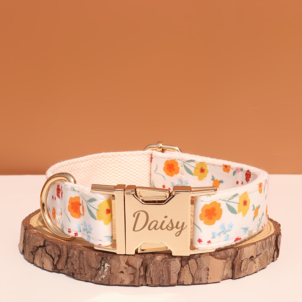 Personalized Dog Collar with ID Tag - Customizable Anti-Lost Pet Collar in 21 Styles, Adjustable XS to XL for Small Medium Large Dogs, Plaid Floral Dot Patterns, Engraved Contact Information