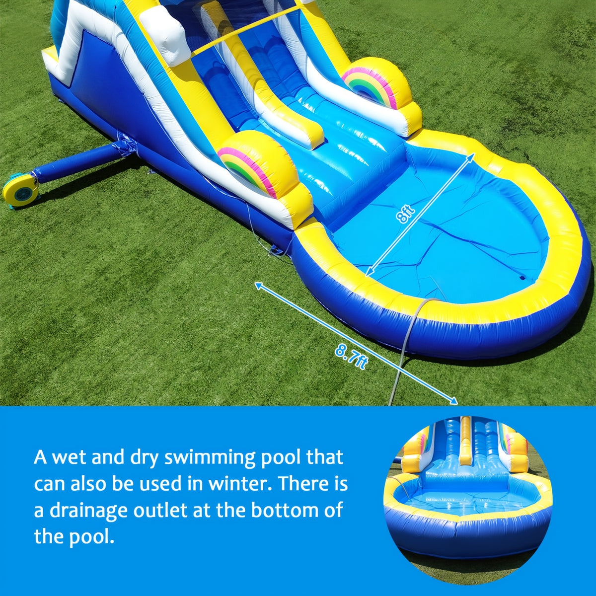 24.5 FT Inflatable Water Slide with Blower, Commercial Grade PVC Outdoor Water Slide 24.5x11x12 FT for Kids & Adults, Backyard Summer Fun Pool Party Slide - Heavy Duty, Easy Setup