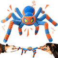 Squeaky Spider Dog Toy for Large Dogs – Interactive Crinkle Tug of War Plush Puppy Toy with Squeaker Head & Crinkle Legs, Keeps Dogs Busy for Hours, No Battery Needed, Blue & Red Spider