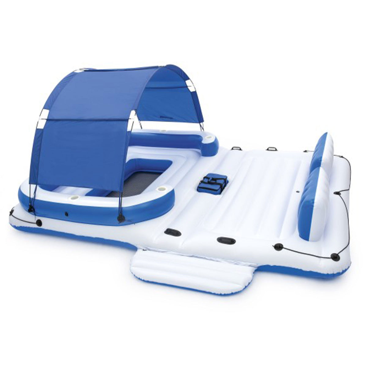 Bestway Hydro-Force 6 Person Inflatable Party Island Float – 153" x 108" Giant Pool Float with Detachable Sun Shade, 6 Cup Holders, Cooler Bag & Backrests, 1188 LB Capacity for Lake Beach Pool