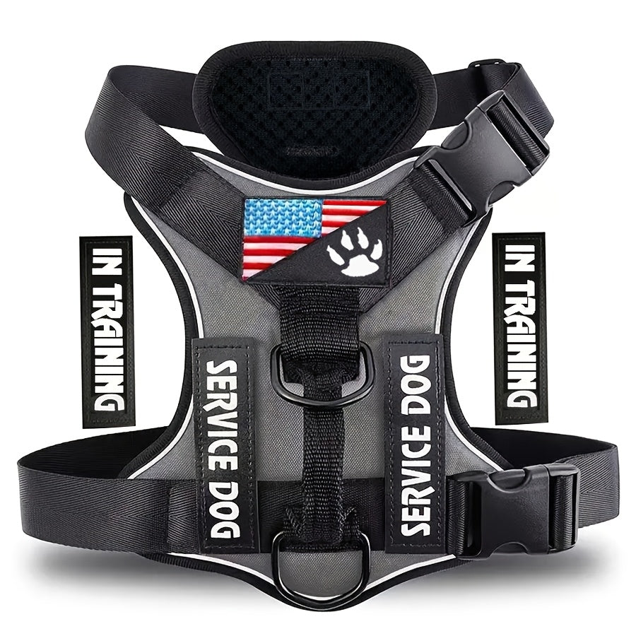 Reflective Dog Harness Vest with 5 Customizable Patches Adjustable Soft Oxford No-Pull Pet Harness with Mesh Lining Easy Control for Small Medium Large Dogs – Escape-Proof Dog Walking Vest Harness