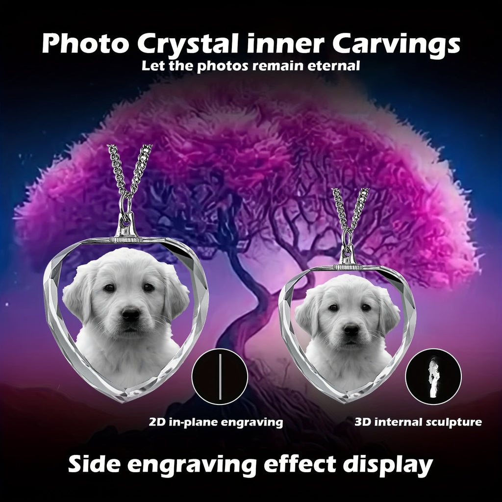 Custom Pet Photo Necklace – Personalized 2D Crystal Picture Pendant, Eternal Memorial Jewelry for Beloved Dogs & Cats, Heartfelt Sympathy & Remembrance Gift for Pet Loss