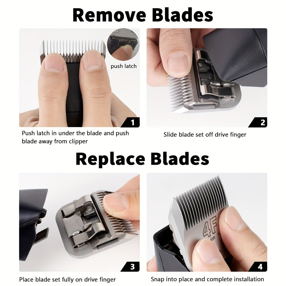 4-Pack A5 Dog Grooming Clipper Blades Set - Detachable Stainless Steel Blades #10 #7F #5F #4F Compatible with Andis Oster Heiniger & All A5 Series Clippers, Professional Pet Grooming Replacement Blades