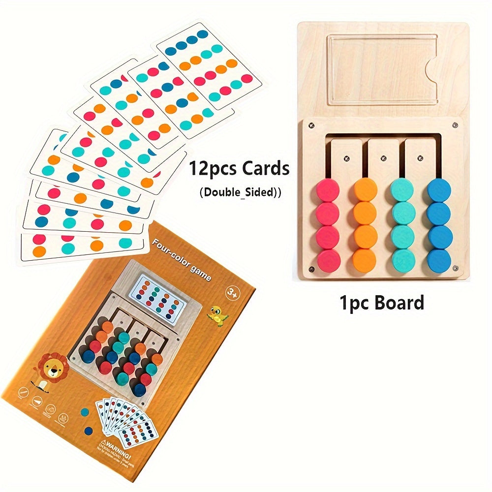 Wooden Four-Color Puzzle Game for Kids & Adults - STEM Brain Teaser Logic Toy to Enhance Focus, Hand-Eye Coordination & Critical Thinking, Educational Family Board Game, Birthday & Holiday Gift