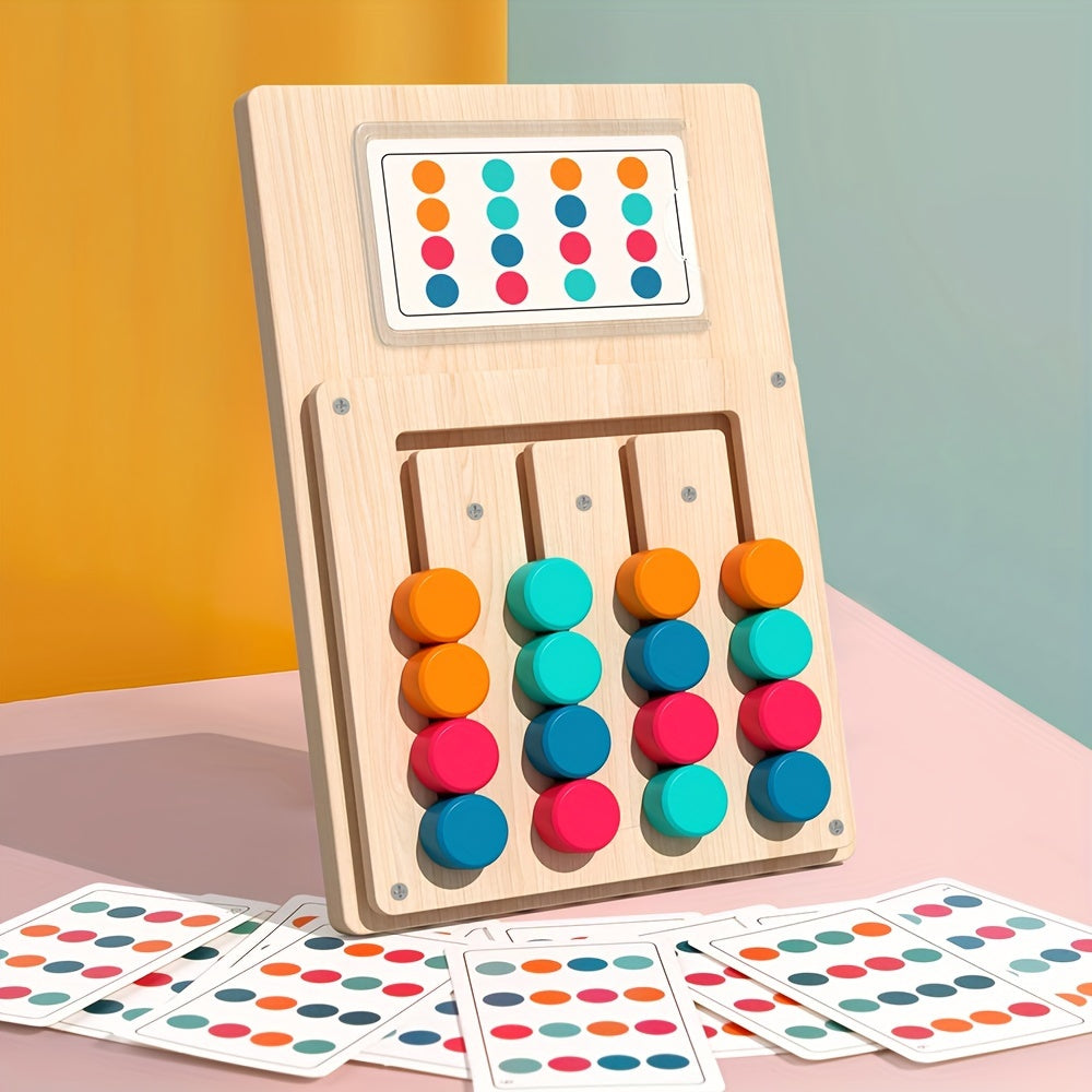 Wooden Four-Color Puzzle Game for Kids & Adults - STEM Brain Teaser Logic Toy to Enhance Focus, Hand-Eye Coordination & Critical Thinking, Educational Family Board Game, Birthday & Holiday Gift