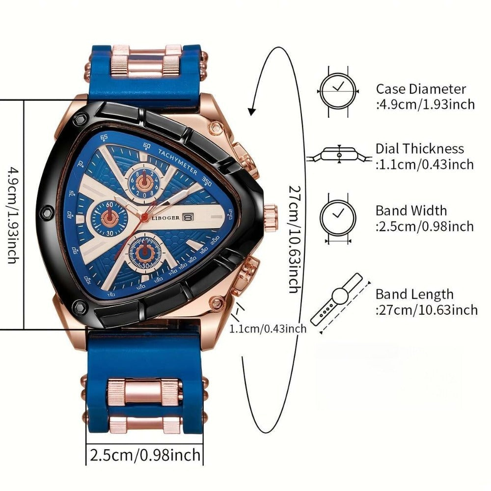 2pcs Men's Watch Set Sports Triangle Dial Silicone Strap and Retro Square Dial Quartz Watches with Date Display Dress Watch for Casual Valentine's Father's Day Gift