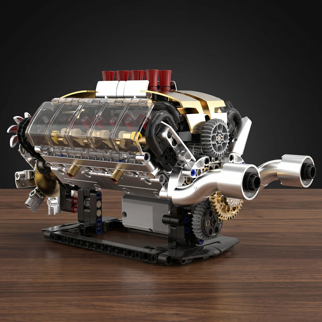 Transparent Mechanical Engine Model Building Kit with Automated Gear Transmission Piston Simulation STEM Science Project for Teens Adults Hobbyists Mechanics Birthday Christmas Gift