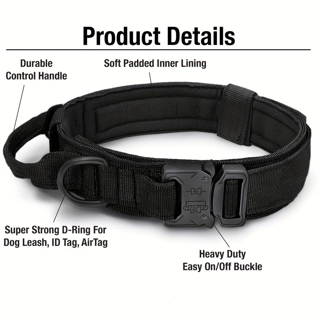 Heavy-Duty Tactical Dog Collar & Leash Set – Adjustable Military-Grade Nylon, Strong Durable Dog Collar with Handle for Training Walking Outdoor Adventures – Fits Small Medium Large Dogs