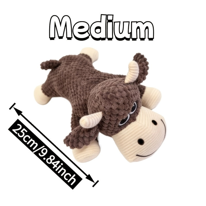 Cute Lazy Cow Plush Squeaky Dog Toy for Small to Medium Dogs – Soft Skin-Friendly Chew Toy with Built-In Squeaker, Teething & Dental Cleaning, Interactive Companion Toy, 2 Sizes