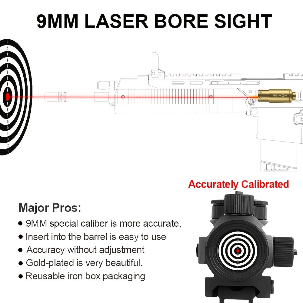 Laser Bore Sight Multi-Caliber Kit for 9mm 45ACP 223REM 308WIN 380ACP 38SPL 12GA – High-Precision Red Laser Boresighter for Rifles & Pistols, Easy Install, Includes 2 Battery Sets