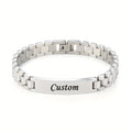 Men's Personalized Stainless Steel Bracelet – Custom Letter Engraving Punk Style, 304L Hypoallergenic Rust-Resistant Wrist Jewelry in Steel Gold Black, Birthday Father's Day Gift for Him Boyfriend Dad