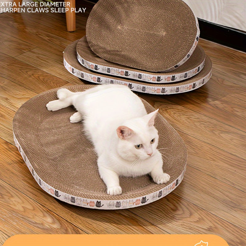 Oval Cat Scratcher Lounge Durable Corrugated Cardboard Cat Scratch Pad Cozy Cat Bed for Scratching Relaxation and Play Indoor Cats Kittens Cat Furniture