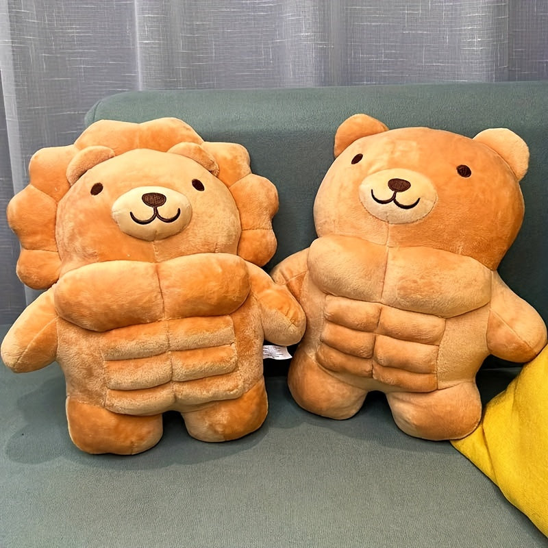 Big Muscle Stuffed Animal Plush Toy 12 Inch, Funny Cute Teddy Bear & Lion Soft Plushie Pillow Doll, Novelty Animal Figure Gift for Kids Adults, Best Christmas Halloween Birthday Present